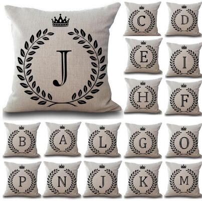 Crown Letter 43*43cm Cotton Linen Throw Pillow Cushion Cover Home Decoration Sofa Decor Decorative Pillowcase