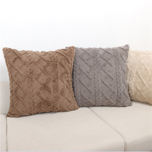 Modern Simple Plush cushion cover Plain Jacquard Super Soft Flannel Back Cover Large Pillowcase