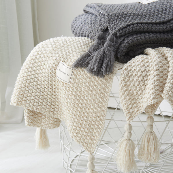 Tassel Knitted solid colour minimalist throw Blanket