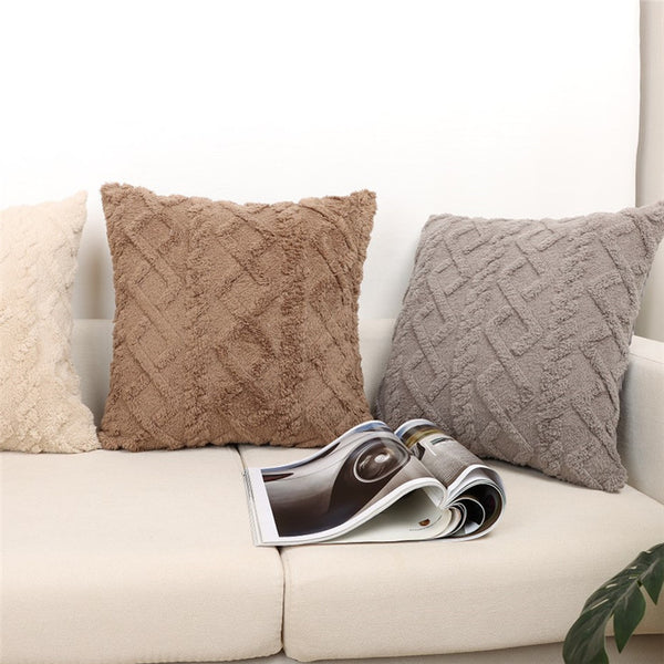 Modern Simple Plush cushion cover Plain Jacquard Super Soft Flannel Back Cover Large Pillowcase