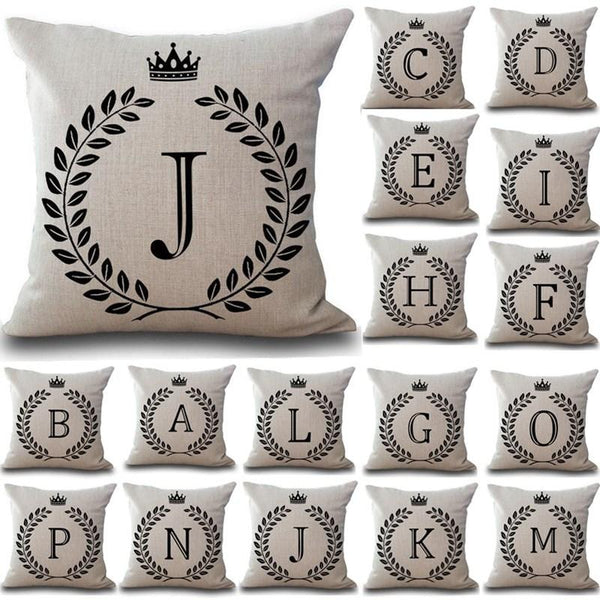 Crown Letter 43*43cm Cotton Linen Throw Pillow Cushion Cover Home Decoration Sofa Decor Decorative Pillowcase