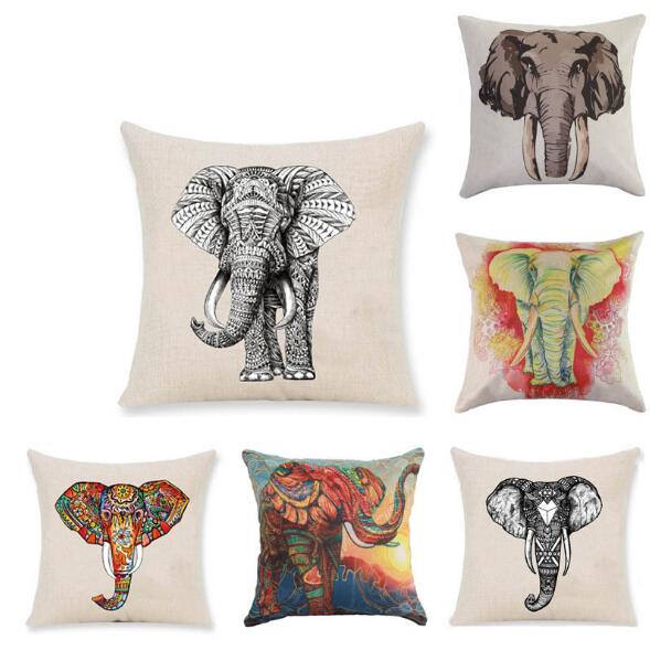 3D Elephant Print Cartoon Linen Cotton Cushion Covers