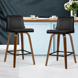 Artiss 2x Bar Stools Swivel Leather Padded Wooden