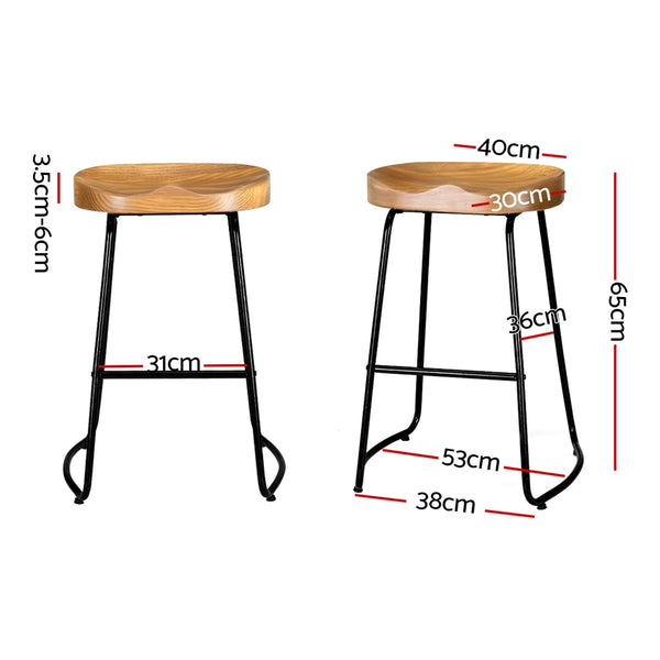 Artiss 2x Bar Stools Tractor Seat 65cm Wooden