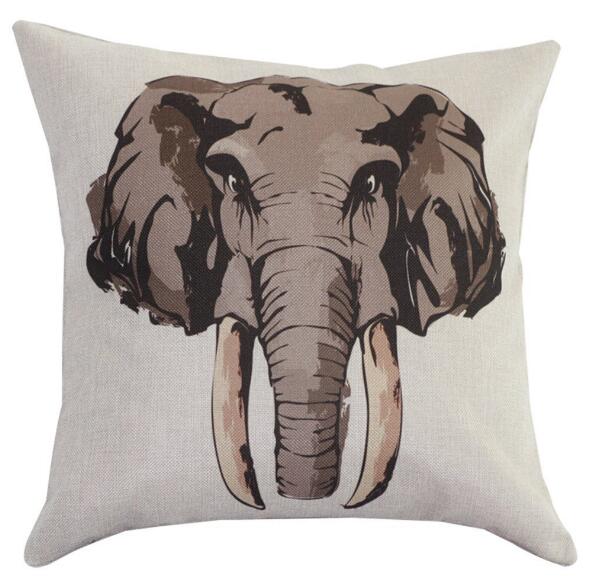 3D Elephant Print Cartoon Linen Cotton Cushion Covers