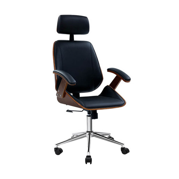 Artiss Wooden Office Chair Leather Seat Black