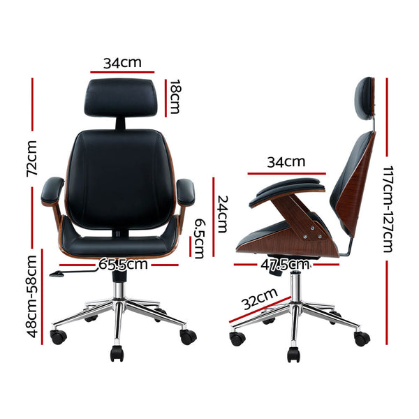 Artiss Wooden Office Chair Leather Seat Black