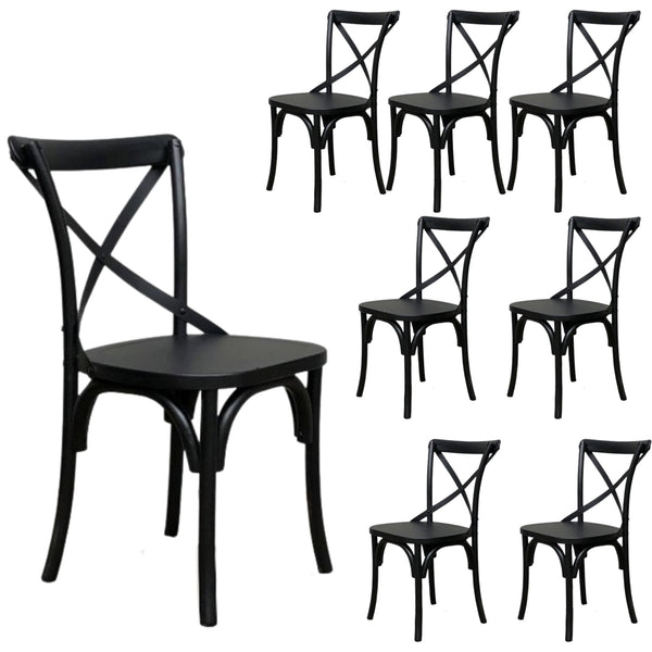 Rustica 8pc Set Dining Chair X-Back Solid Timber Wood Seat Black