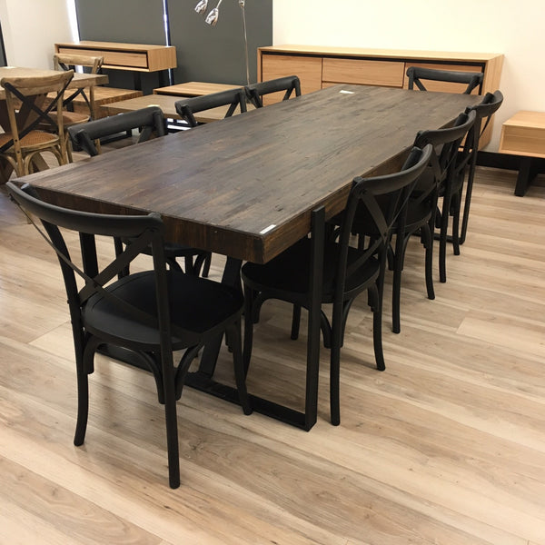 Rustica 9pc Dining Set 240cm Table 8 Chair Solid Timber Wood Seat Black