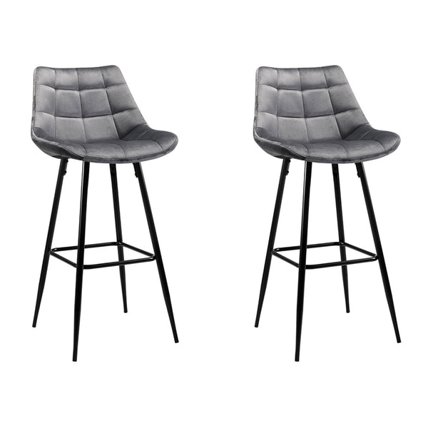 Artiss 2x Bar Stools Velvet Chairs Grey