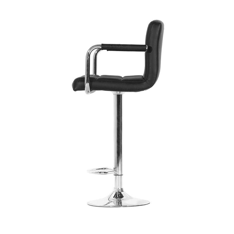 Artiss 2x Bar Stools Leather Gas Lift w/Armrest Black