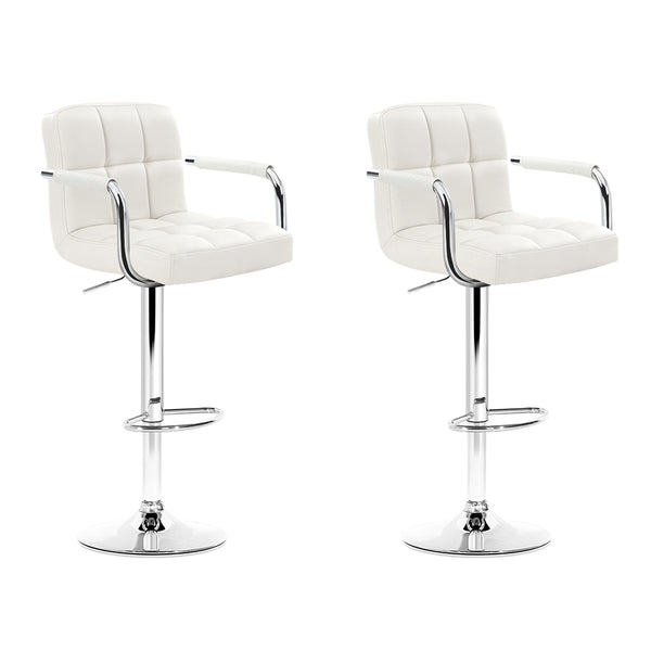 Artiss 2x Bar Stools Leather Gas Lift w/Armrest White