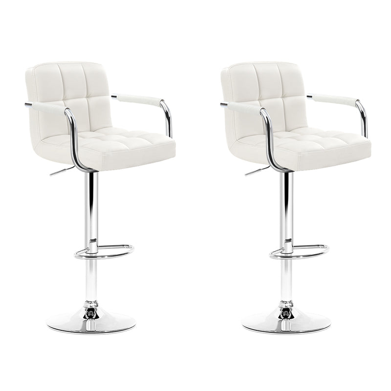 Artiss 2x Bar Stools Leather Gas Lift w/Armrest White