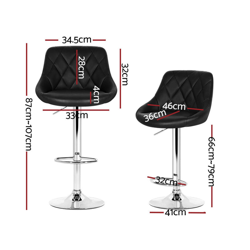 Artiss 4x Bar Stools Leather Padded Gas Lift Black