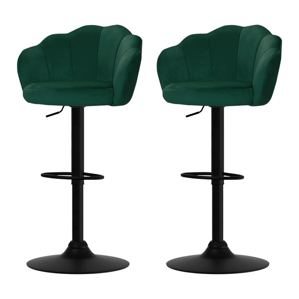 Artiss 2x Bar Stools Gas Lift Velvet Green