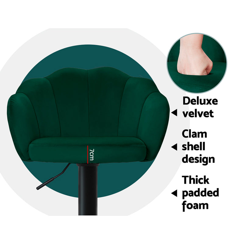 Artiss 2x Bar Stools Gas Lift Velvet Green