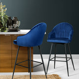 Artiss 2x Bar Stools Velvet Swivel Metal Legs Blue