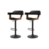 Artiss 2x Bar Stools Gas Lift Leather w/Armrest All Black