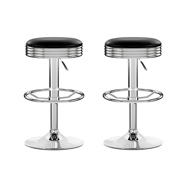 Artiss Set of 2 Backless PU Leather Bar Stools - Black and Chrome