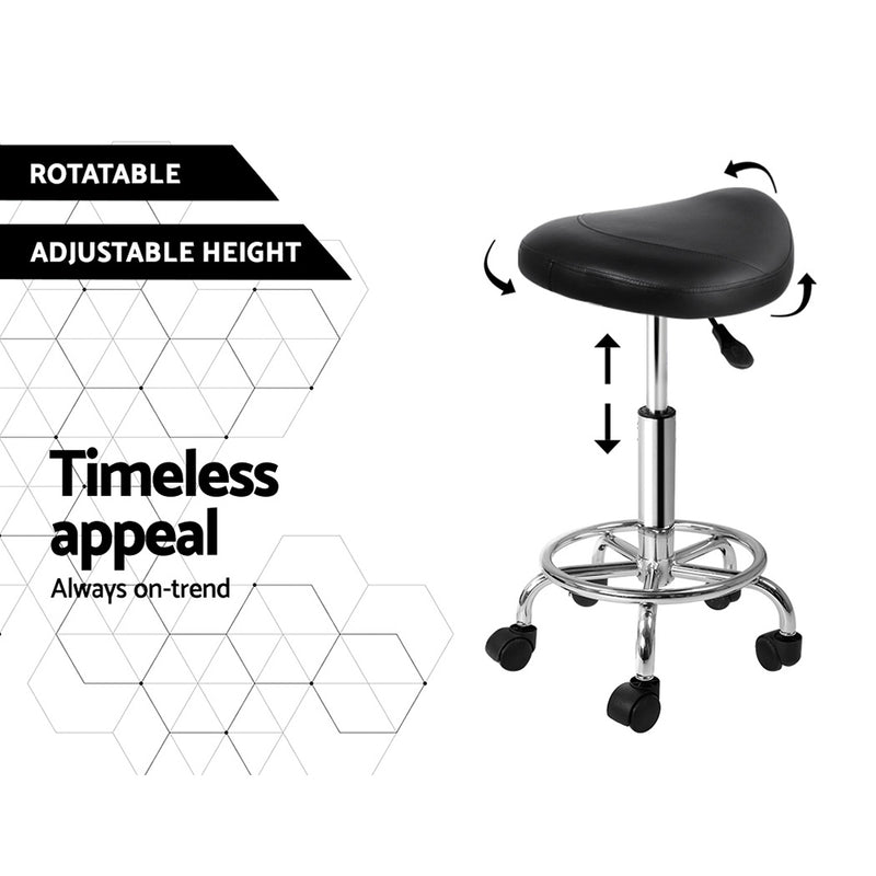 Artiss Salon Stool Saddle Swivel Chair Black