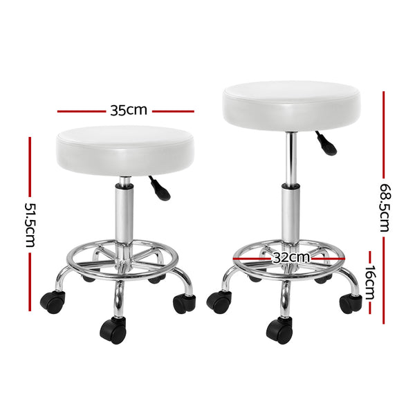 Artiss 2x Salon Stool Round Swivel Chair White