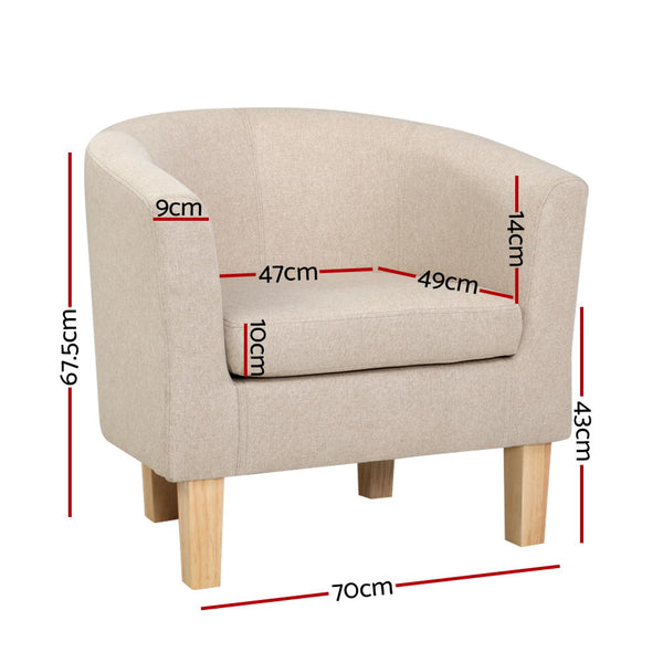 Artiss Armchair Lounge Chair Tub Accent Armchairs Fabric Sofa Chairs Beige