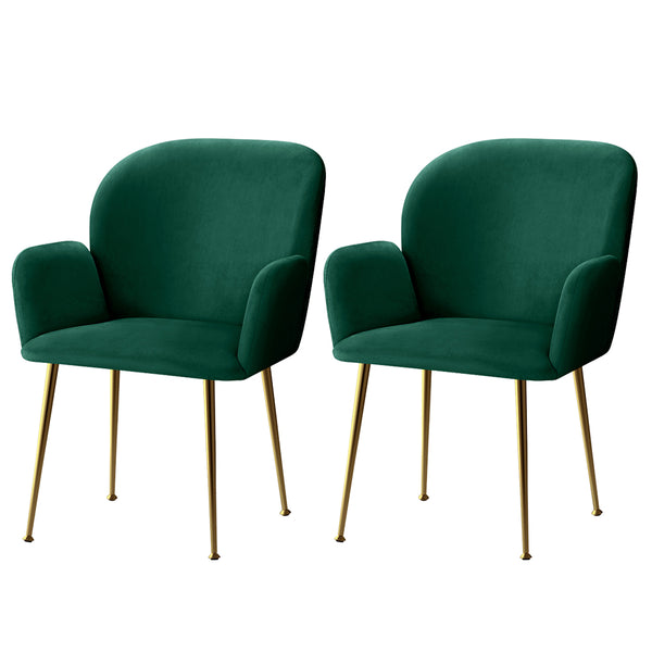 Artiss Dining Chairs Set of 2 Velvet Armchair Green