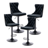 4x Height Adjustable Swivel Bar Stool Velvet Nailhead Barstool with Footrest