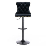 2x Height Adjustable Swivel Bar Stool Velvet Nailhead Barstool with Footrest