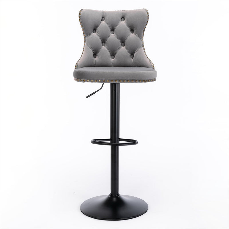 4x Height Adjustable Swivel Bar Stool Velvet Nailhead Barstool with Footrest