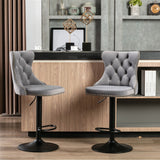 2x Height Adjustable Swivel Bar Stool Velvet Nailhead Barstool with Footrest