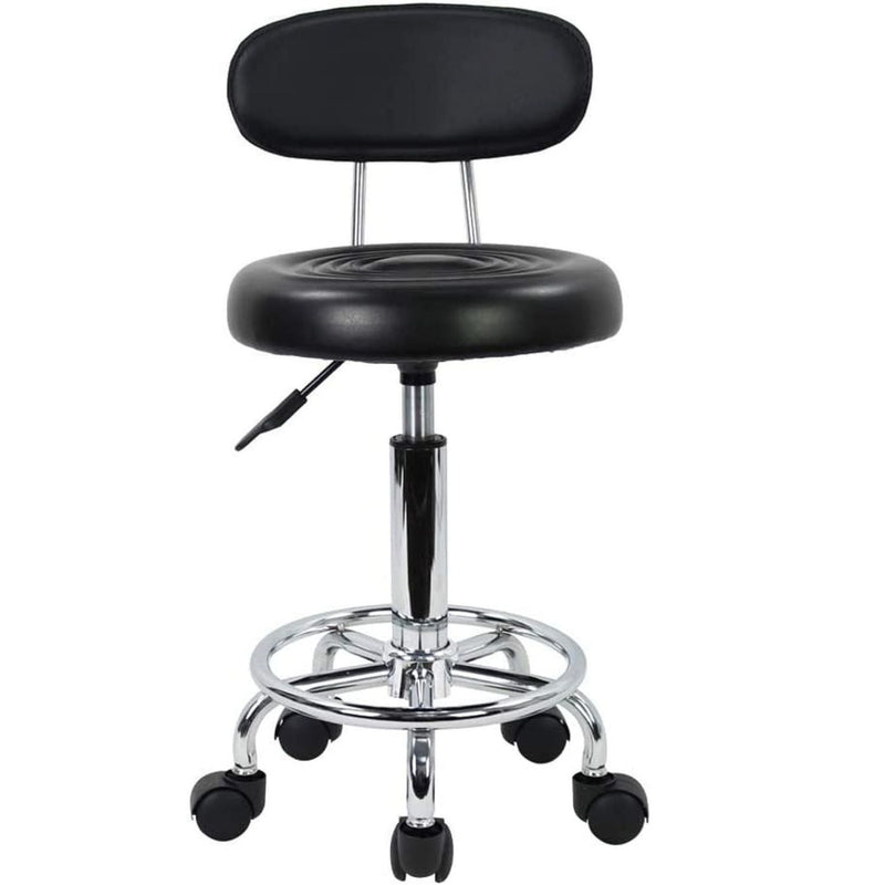 EKKIO Backrest Round Salon Stool with Adjustable Height (Black)