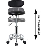 EKKIO Backrest Round Salon Stool with Adjustable Height (Black)