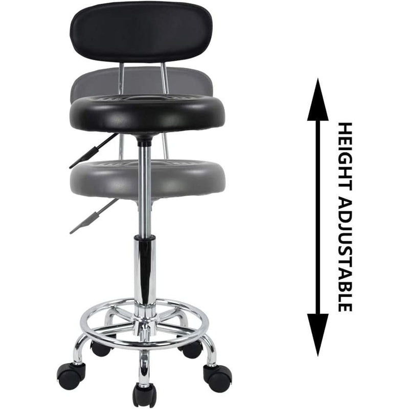 EKKIO Backrest Round Salon Stool with Adjustable Height (Black)