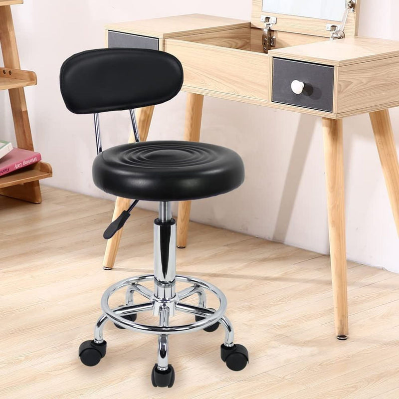 EKKIO Backrest Round Salon Stool with Adjustable Height (Black)