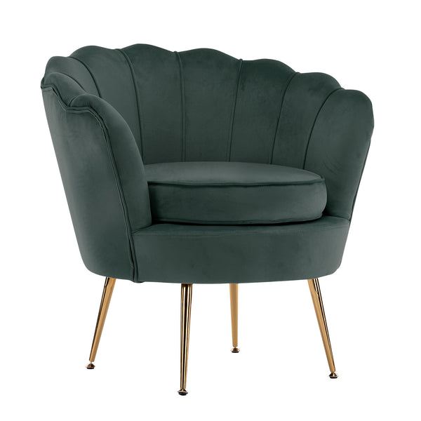 Armchair Padded Lounge Chair Accent Velvet Shell Scallop GREEN