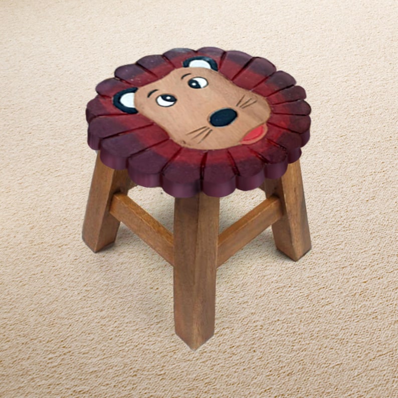 Children's Chair Stool Wooden Lion Theme