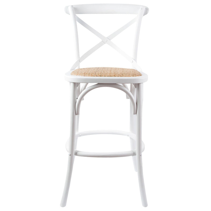 Aster Crossback Bar Stools Dining Chair Solid Birch Timber Rattan Seat - White