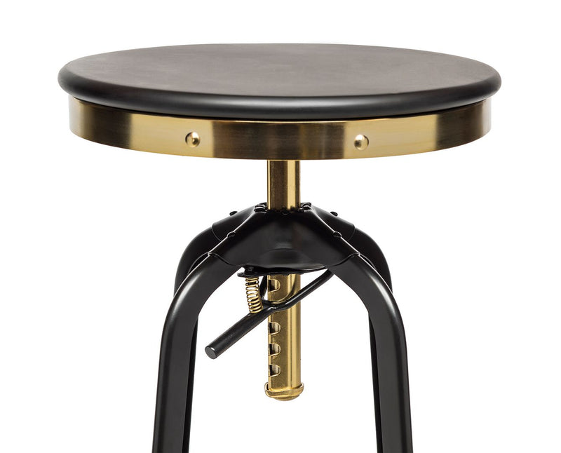 Industrial Wooden Height Adjustable Swivel Bar Stool - Gold Black