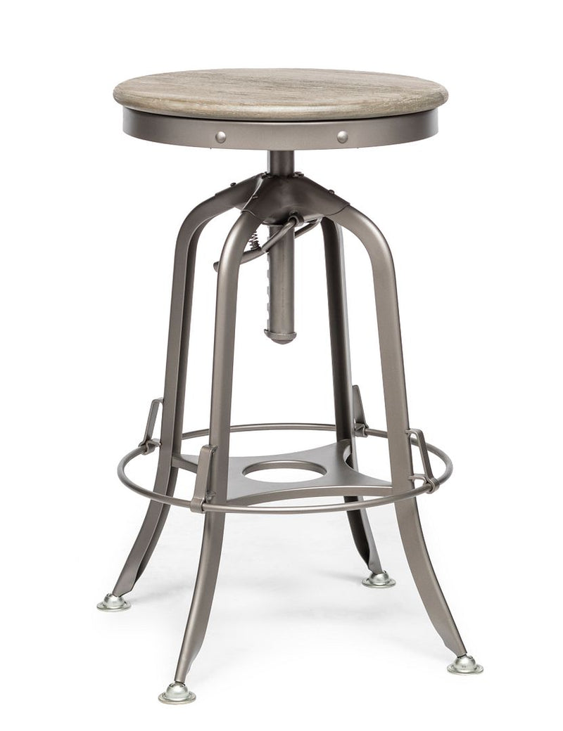 Industrial Height Adjustable Swivel Bar Stool with Oak Wood Top - Grey Finish