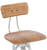 Hamptons Style White Bar Stool Chair Height Adjustable and Swivel with Natural Wood Top